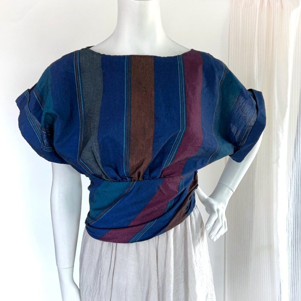Vintage 70's ILGWU Cinched Waist Navy Boat Neck Top
